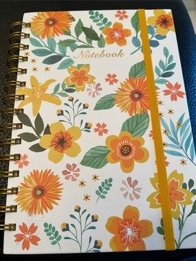 Floral Spiral Notebook with Elastic Band - Yellow & Green